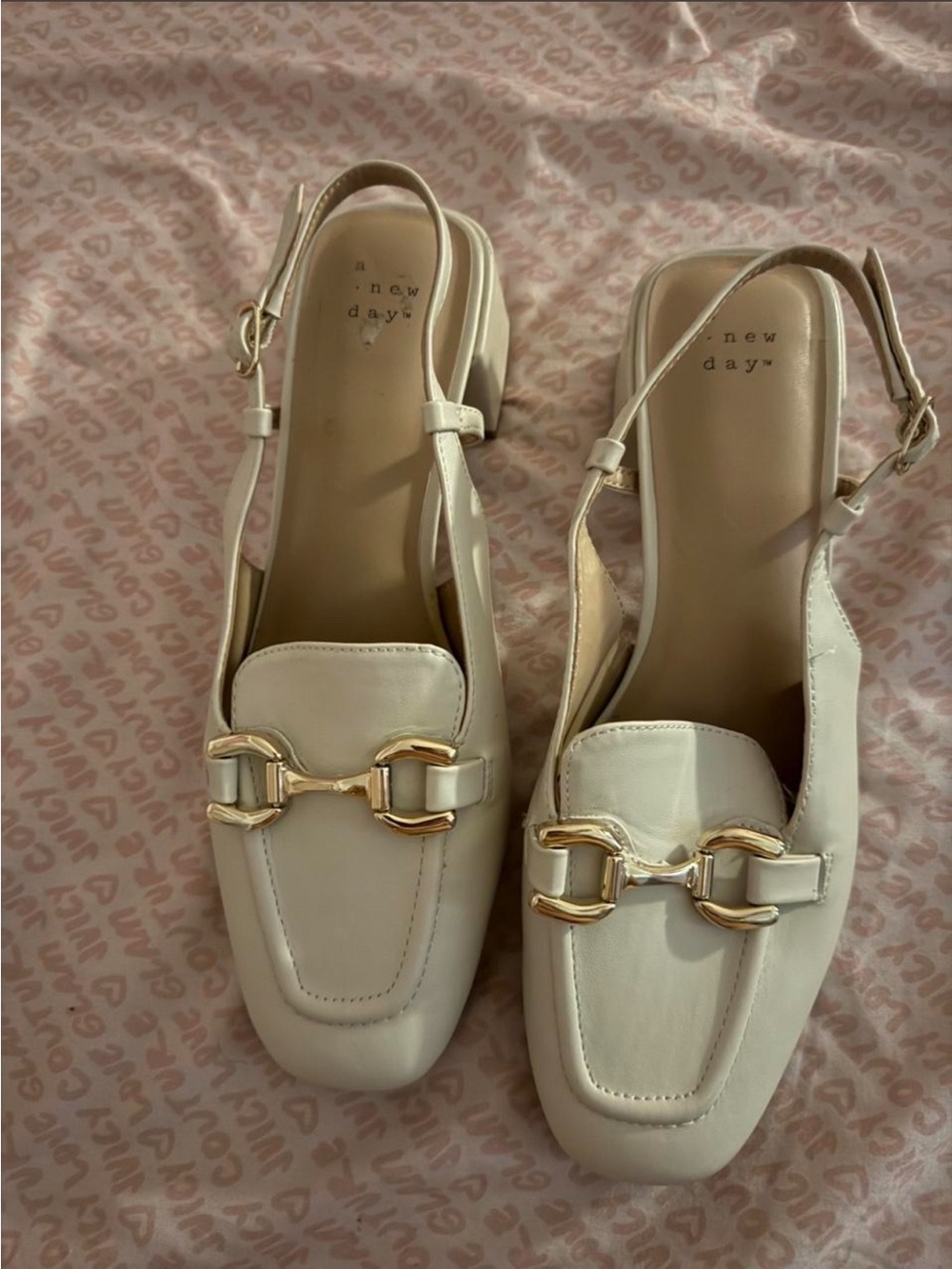a new day Cream Slingback Loafers with Gold Bit